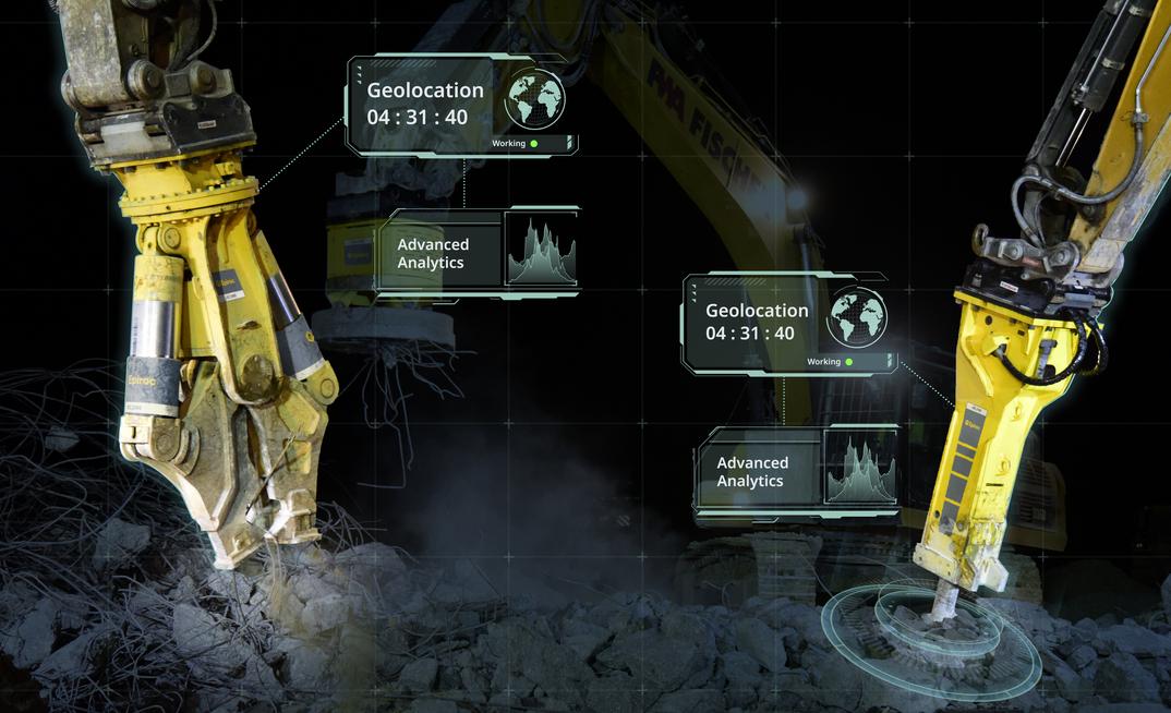 Epiroc hydraulic breakers with digital equipment monitoring, geolocation and analytics